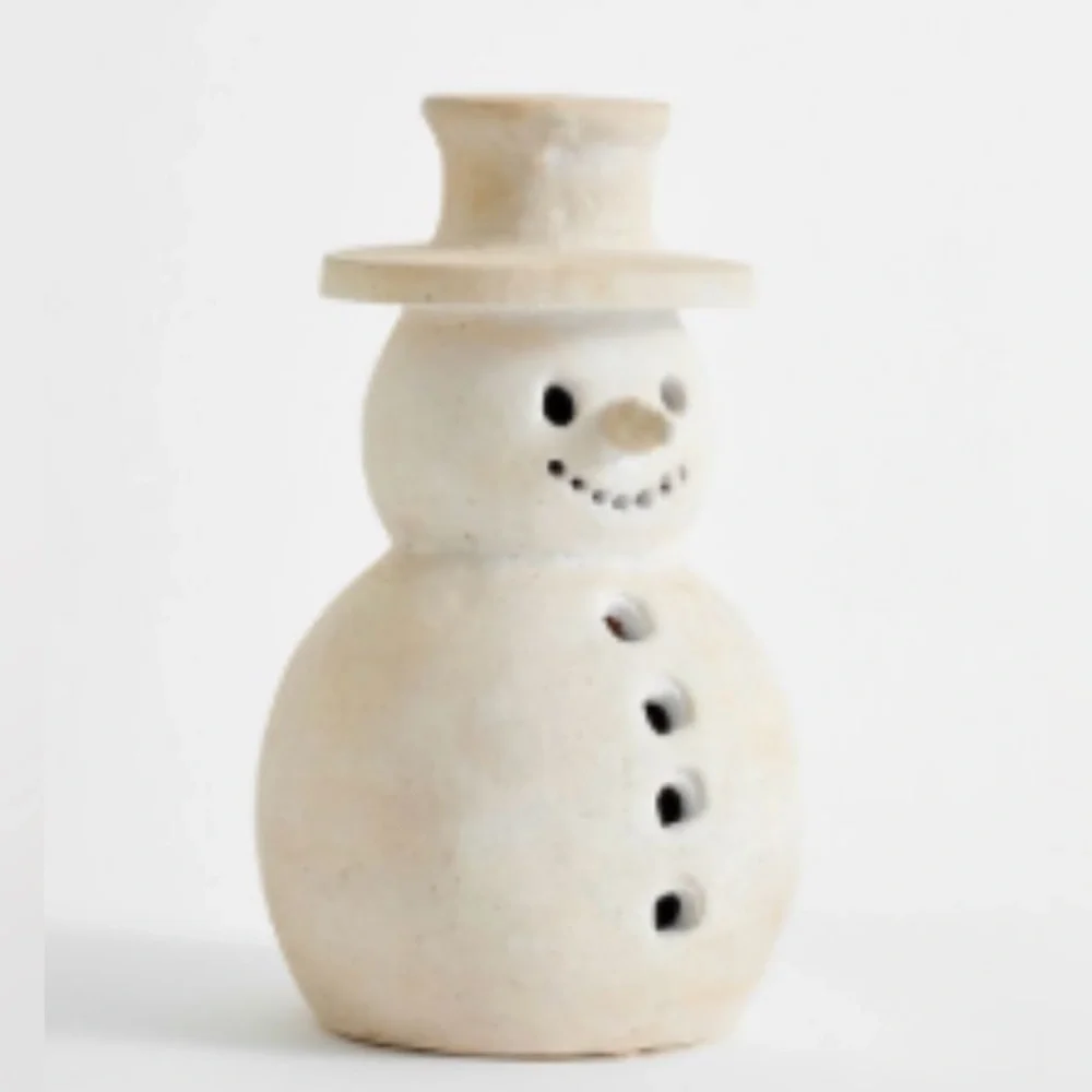 Pottery Barn Terracotta SMALL Holiday Christmas Luminary Snowman NEW IN BOX